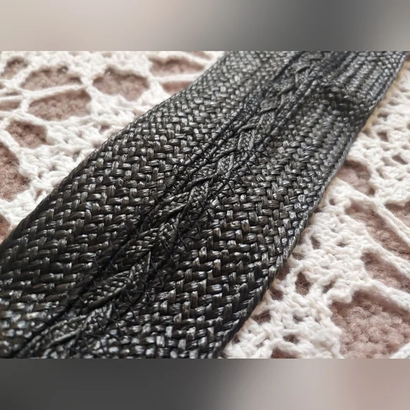 RARE Vintage 80s Black Woven Gothic Retro Bohemian Braided Belt - Picture 8 of 12